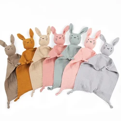 Soft Cotton Muslin Baby Bib Stuffed Rabbit Doll Newborn Appease Towel Security Blanket Baby Sleeping Cuddling Towel Facecloth