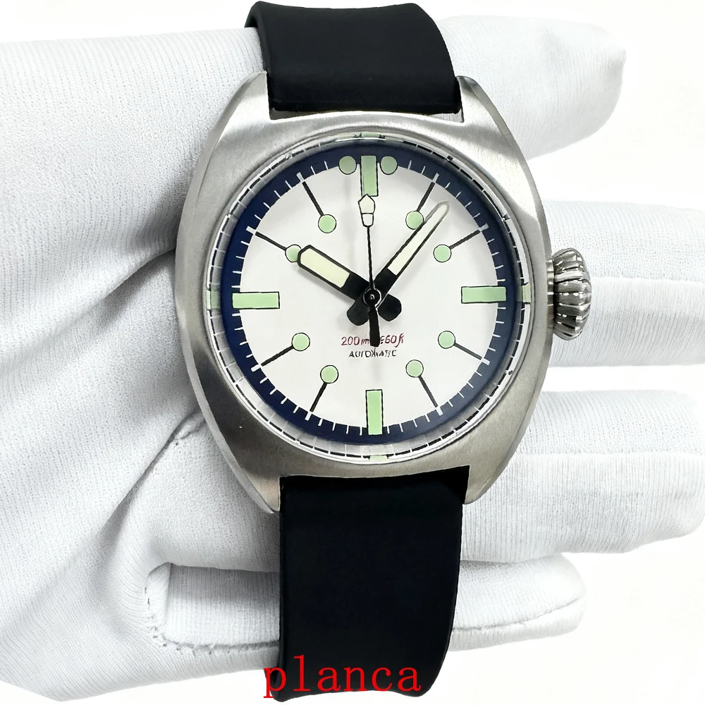 นาฬิกาข้อมือผู้ชายแบบกลไก ขนาด 36 มม. รุ่น NH35 สายหนัง พร้อมโลโก้สั่งทำพิเศษ เรืองแสงในที่มืด สไตล์ลำลอง แฟชั่น