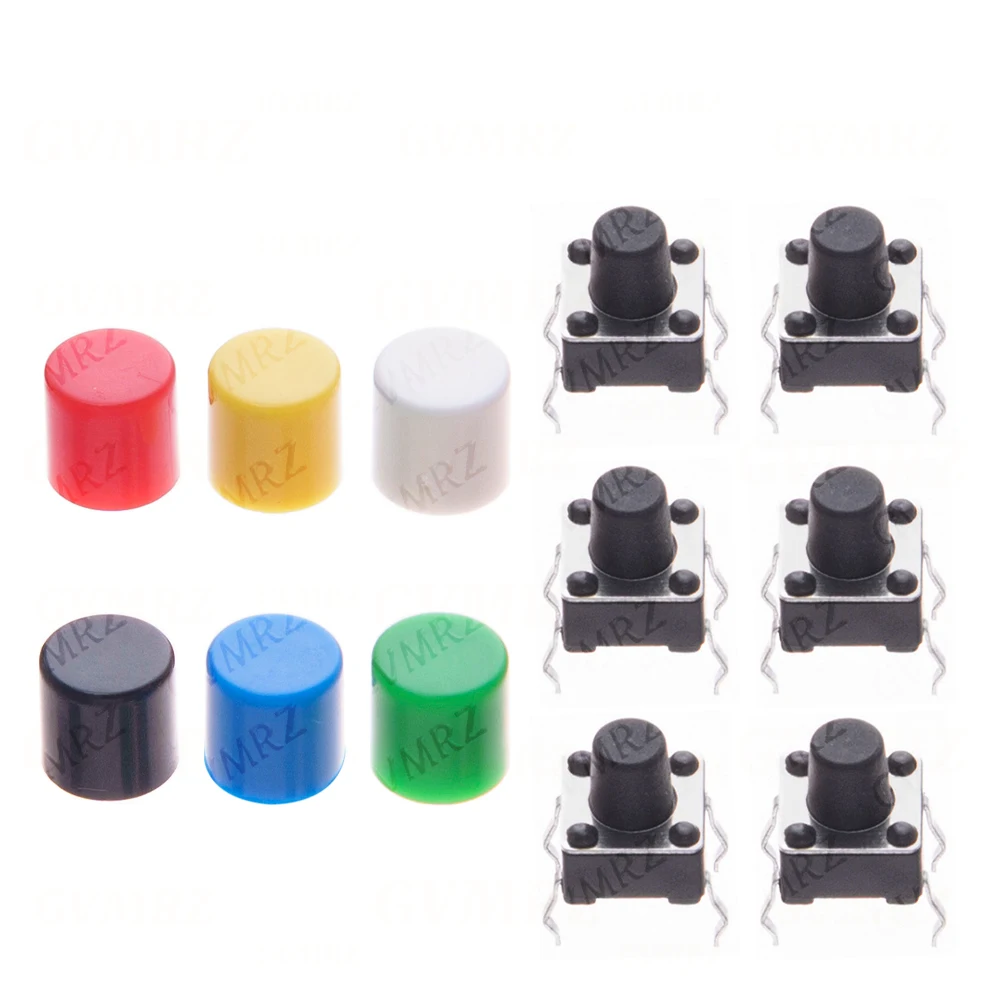 50 Pairs 4PIN With Round Cap 6*6*7mm 100PCS 6x6x7mm PCB Momentary Tactile Tact Mini Push Button Switch Module DIP - view 5