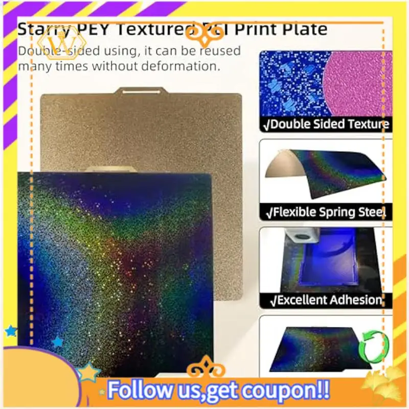 Latest-Build Plate For Bambu Lab X1C/X1/P1P/P1S, Double Sided PEY+PEI Spring Steel Plate Sheet 257X257mm Easy Install