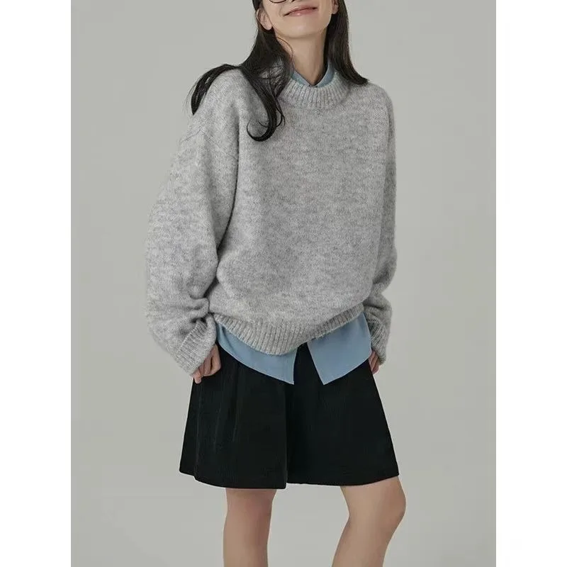 Casual Loose Warm Thick Knit Sweater Hoodie Winter Women Pullover New O-neck Long Sleeve Solid Retro Outerwear Bottoming Sweater