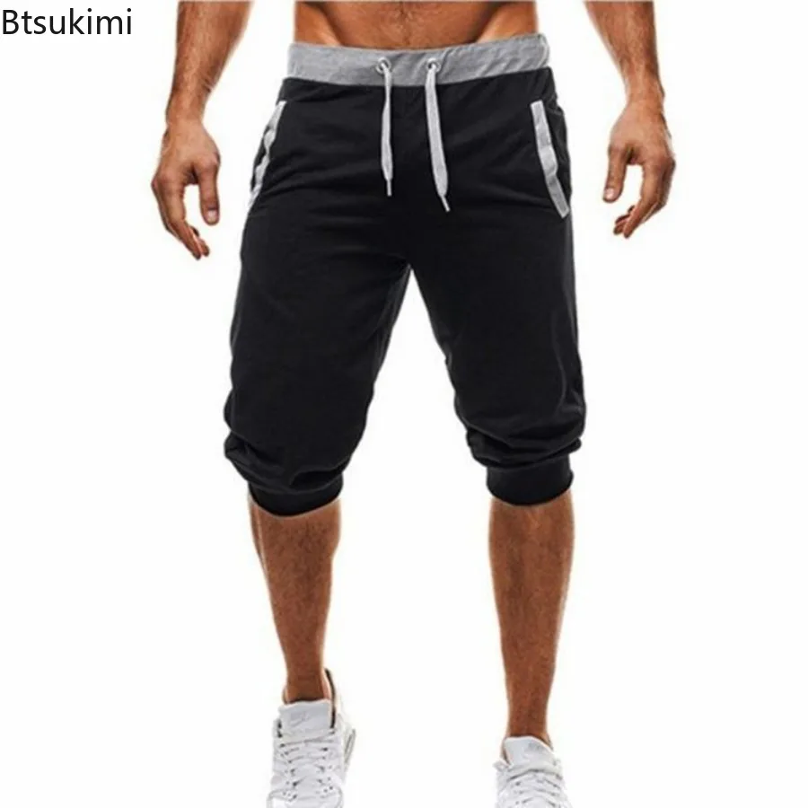 2025 New Men's Casual Sports Pants Drawstring Pockets Jogging Pants Elastic Gym Fitness Pants Summer Color Blocking Sweatshorts
