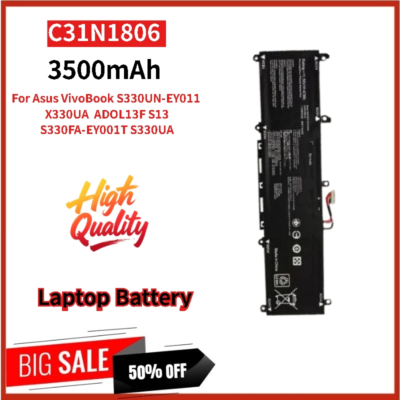 100% New C31N1806 Replacement Laptop Battery 11.55V 3500mAh For Asus VivoBook S330FA-EY001T S330UA S330UN-EY011 ADOL13F X330UA
