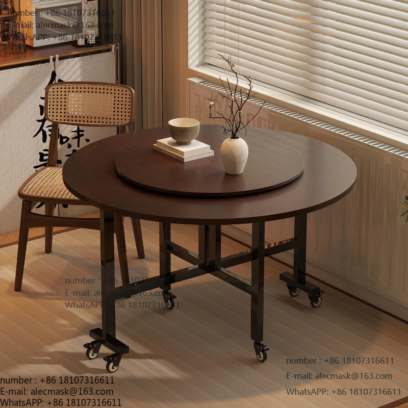 

Simple folding round wheeled mobile dining household storage table large round table