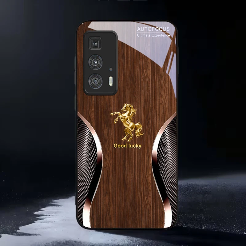 Golden Steed Fortune Black Glass Phone Case For Motorola Moto Edge 20 Lite 30 Pro 40 Neo 50 Ultra X30 Pro G14 G75 G84 G85 Cover