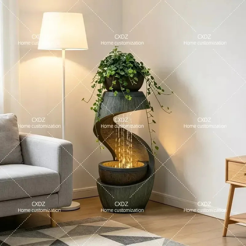 Resin Water Fountain Indoor Decoration Living Room Tea Room Club Home Decor Flowing Water Feature Floor Ornament Opening Gift