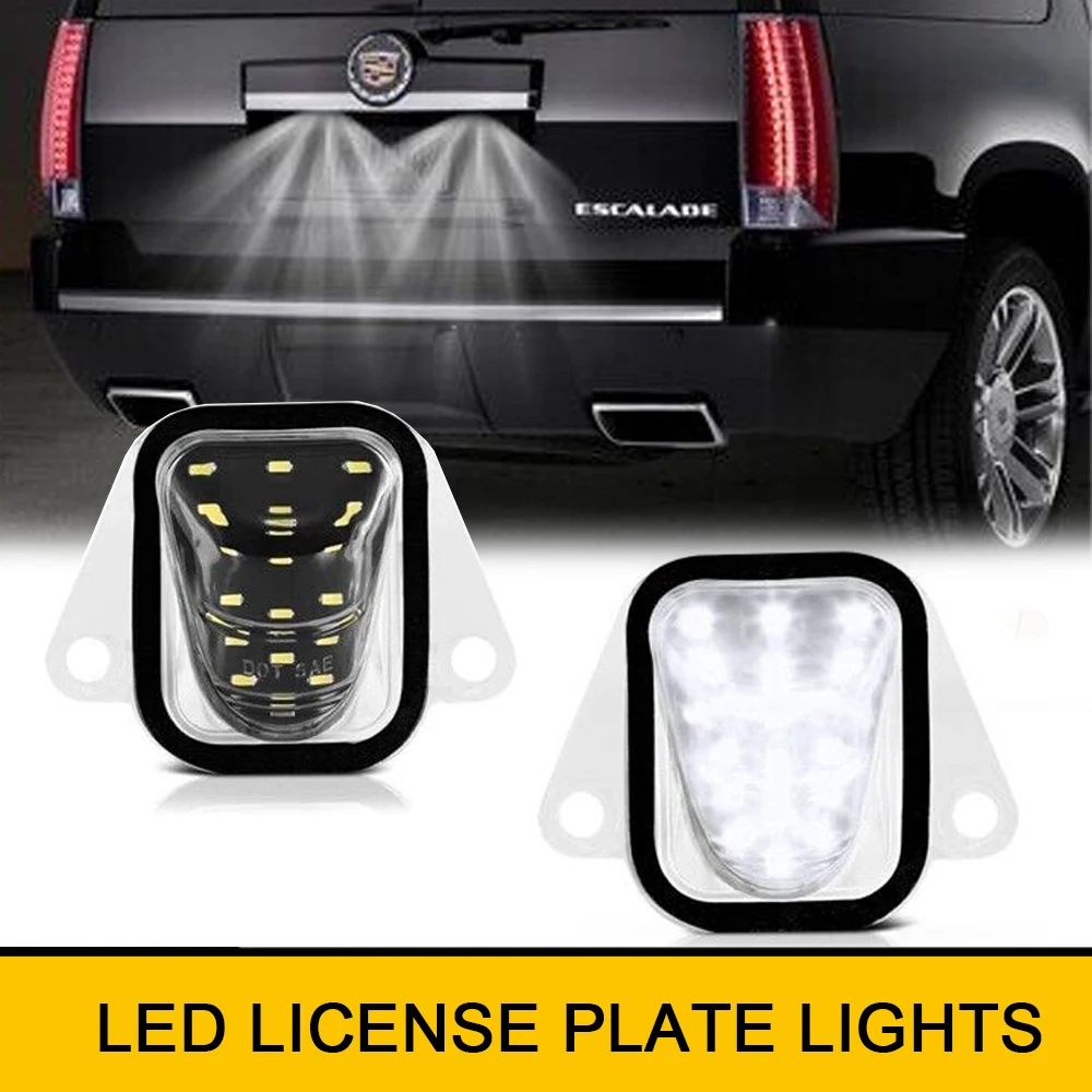 

For 07-14 GMC Yukon XL Chevy Tahoe Suburban 1500 2500 Cadillac Escalade ESV Rear License Number Plate LED White Lights Canbus