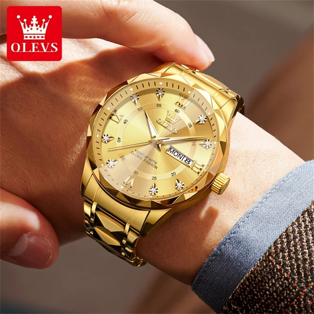 OLEVS-Reloj de pulsera de cuarzo para hombre, cronógrafo de marca superior, a la moda, Original, luminoso, resistente al agua, con rombos, con fecha y semana