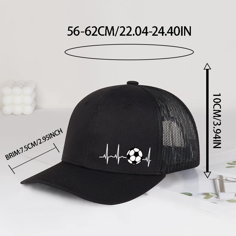 Soccer Heartbeat ECG Print Trucker Hat Men Women Mesh Back Adjustable Baseball Cap Football Fan Sport Sun Hat