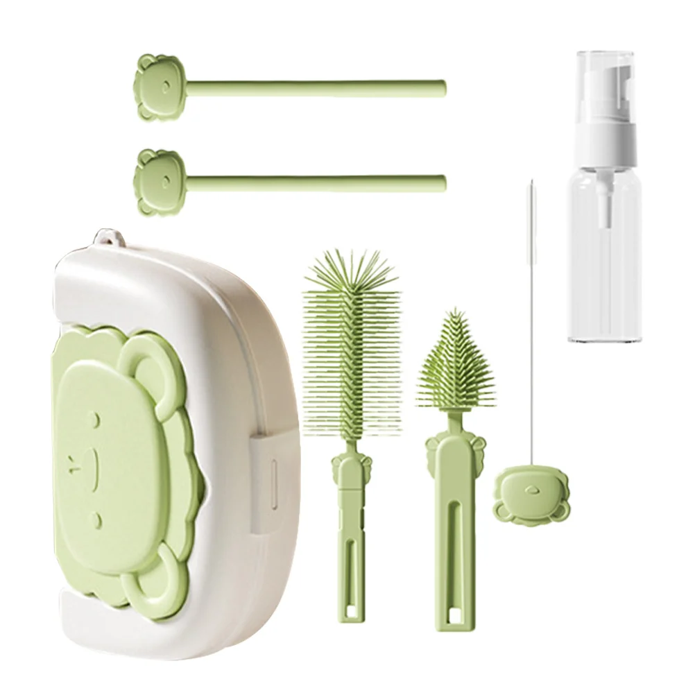 

1 комплект, щетка для чистки детских бутылочек, силиконовая мягкая щетина, портативная дорожная щетка для бутылочек, скребок для чистки сосков для новорожденных