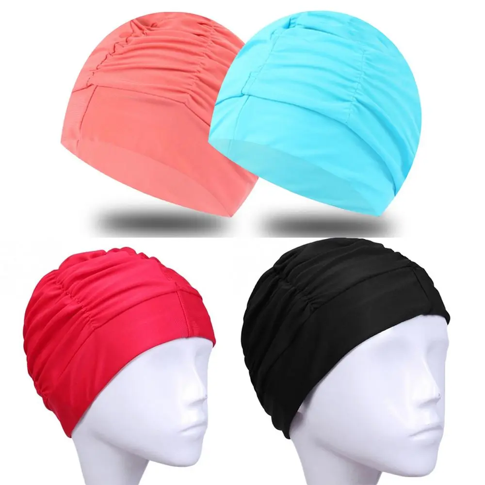 Hot Sports Accessories Free size Long Hair Protect Elastic Nylon Turban Swimming Cap Pool Bathing Hats