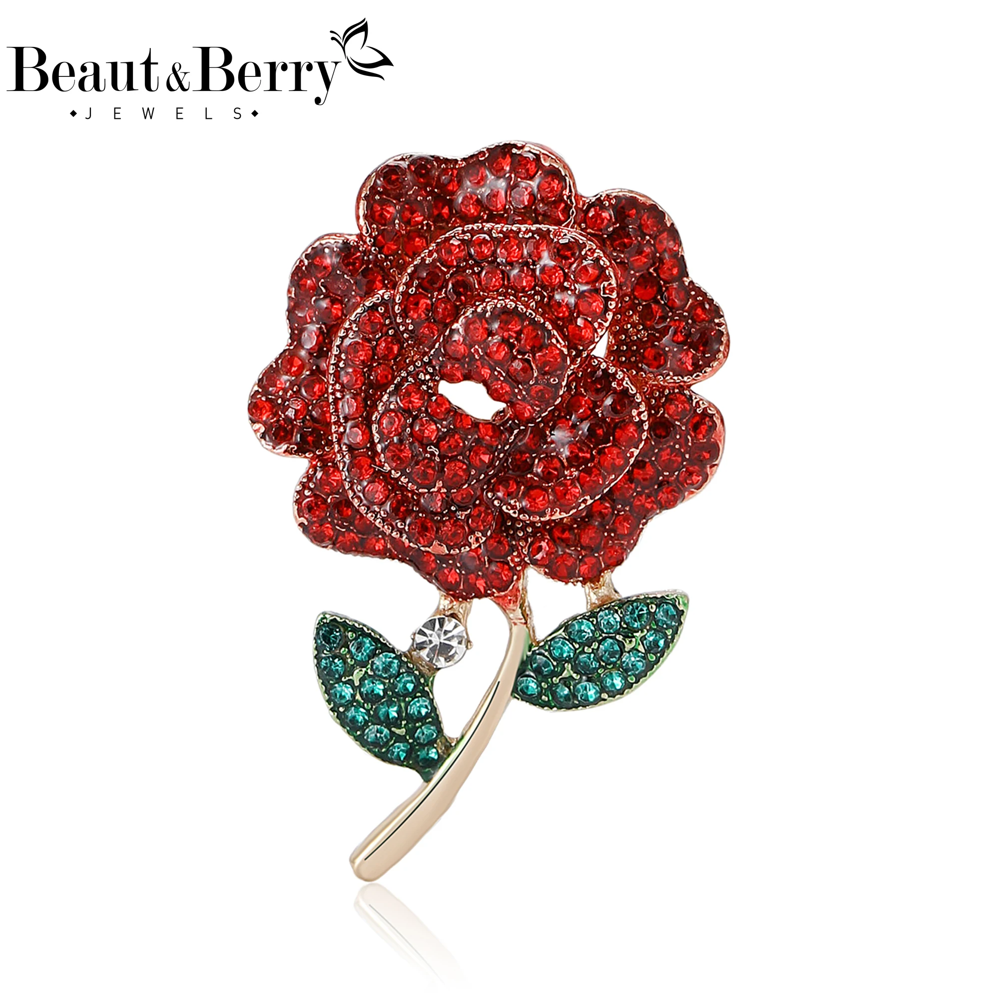 Beaut&Berry Trendy Rhinestones Flower Brooches for Women Unisex Plant Pins Casual Party Jewelry Accessories Gifts Decoration