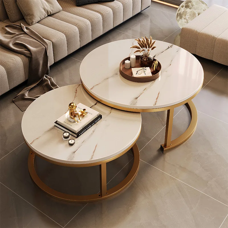 #Luxury Modern Simple White Metal Stone Gold Nesting Coffee Table Marble Top Minimalist for House Living Room Kitchen Home