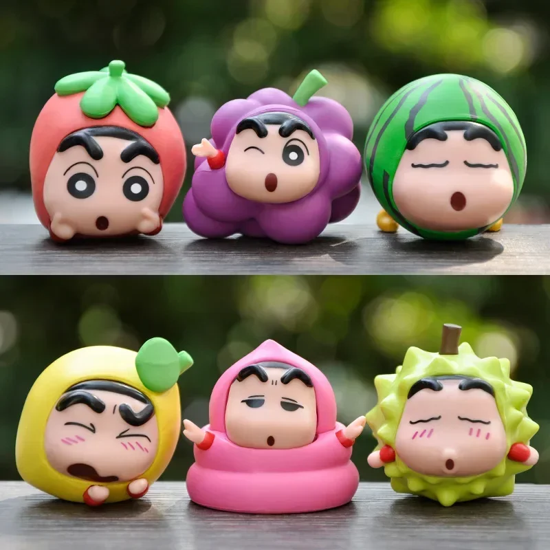 6ชิ้นอะนิเมะดินสอสี Shin-Chan รุ่น COS ผลไม้ Q รูปแบบการกระทำรูปปั้นพีวีซีน่ารักการ์ตูนเครื่องประดับตัวละครชุดของขวัญของเล่น