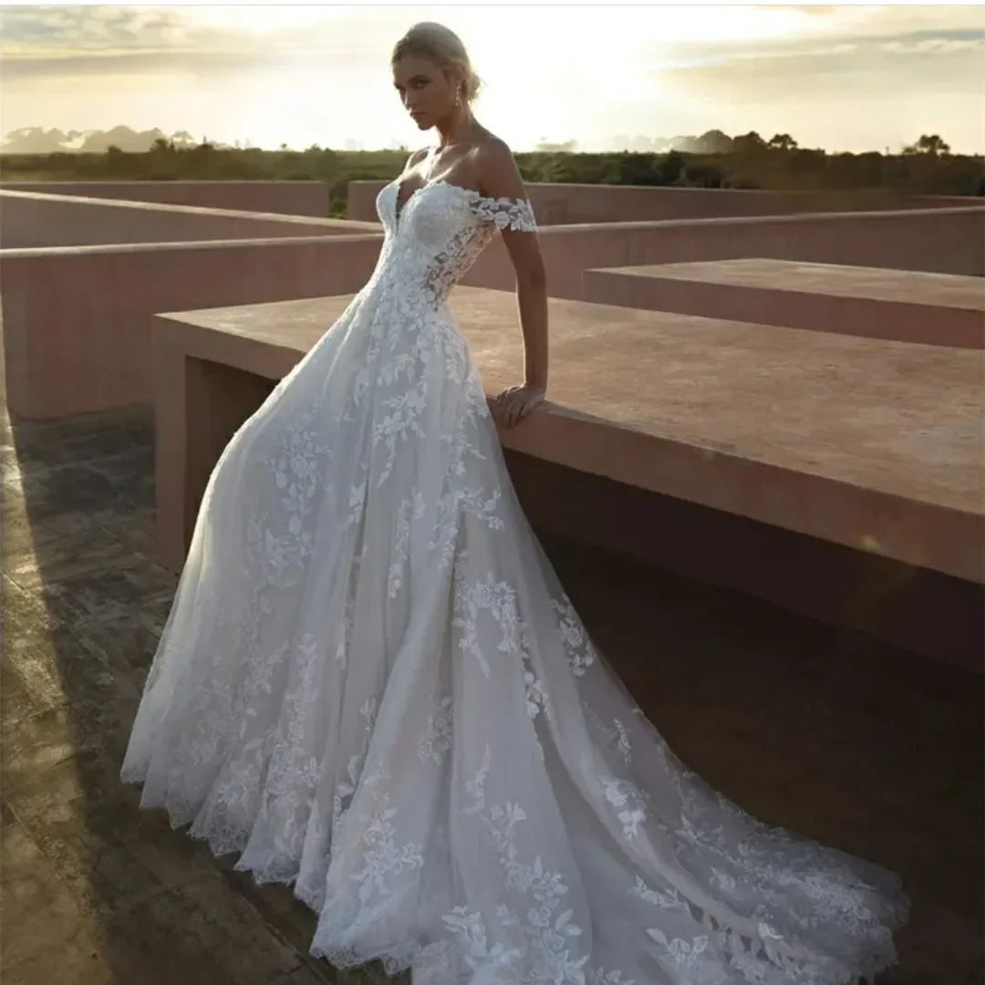 Robe de mariée élégante à col en V A-Line, robe de mariée sexy, dos nu, longueur au sol, plage, jardin, mariage romantique, fête des patients, nouveau