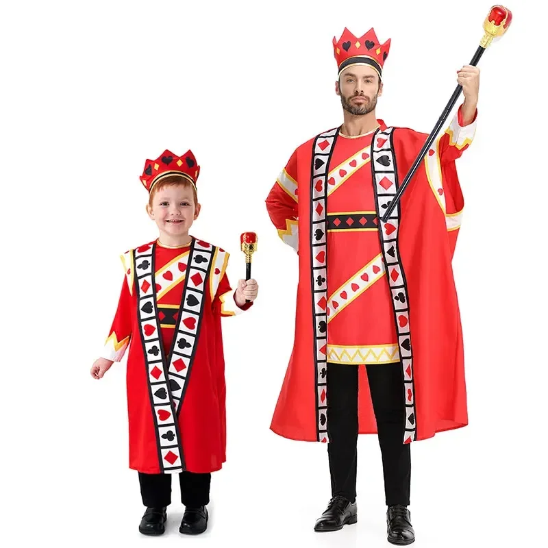 Volwassen Kinderen Poker Koninkrijk Rood Koning Kostuum Boek Week Victoriaanse Koninklijke Prins Cosplay Party Jurk Sprookjesachtige Cosplay Performance Set