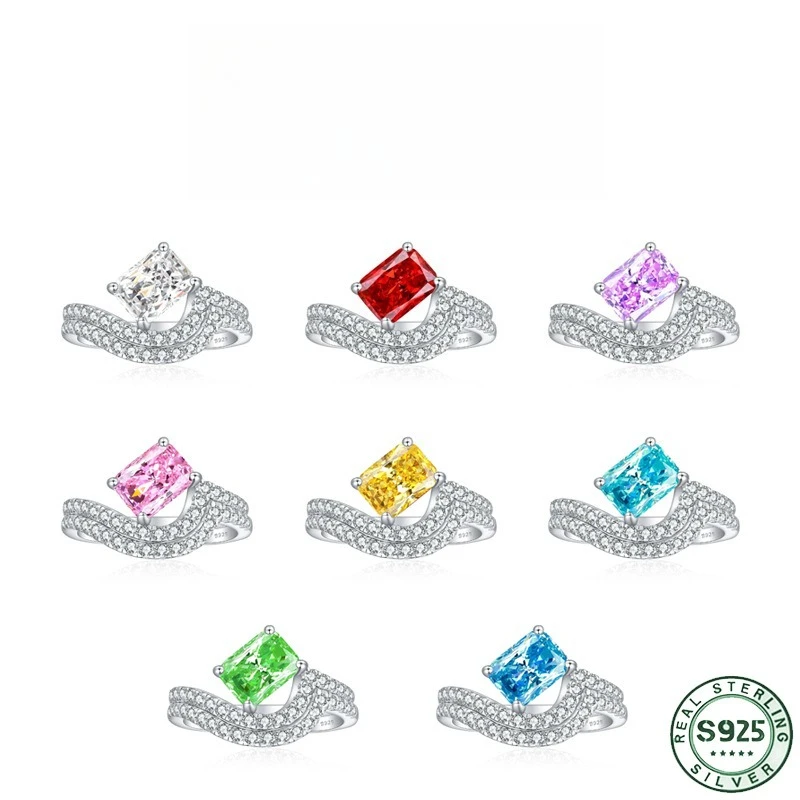 Hot selling 6 * 8 Ruby Ring, Redion High Carbon Diamond Color Treasure Ring Set, 100% S925 Pure Silver Set, Wedding Jewelry