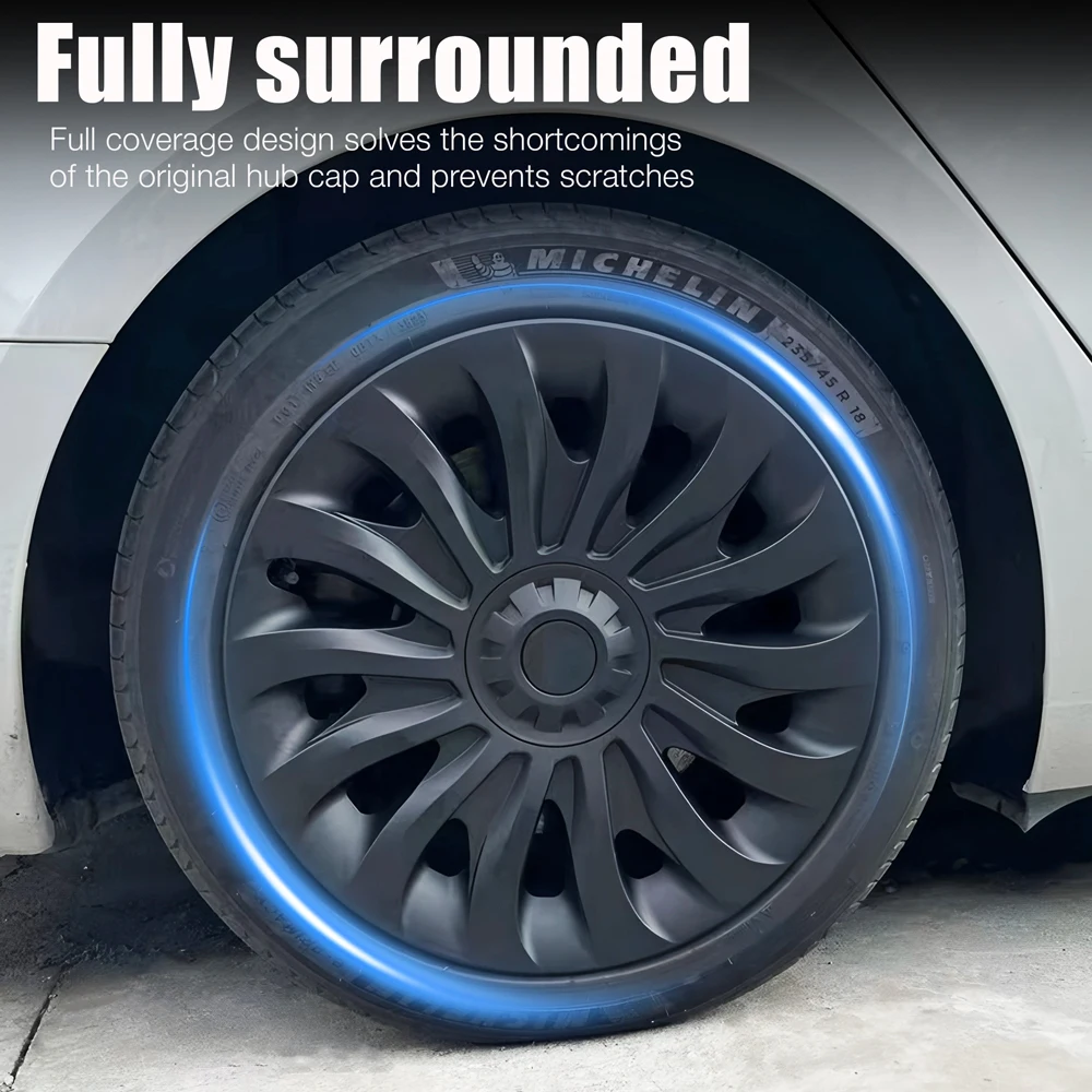 2025 ل تسلا نموذج 3 هايلاند 18 بوصة جديد HubCap الأداء أغطية الاطارات جزء العجلة كامل حافة 2024 اكسسوارات غطاء عجلة 4 قطعة #2
