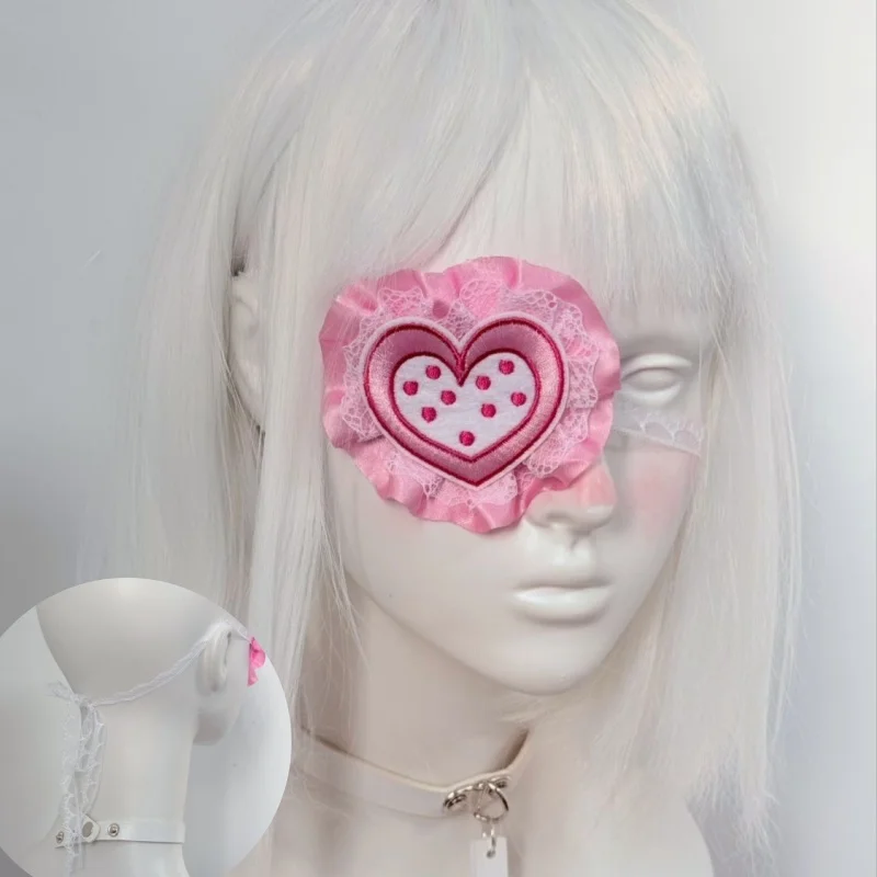 

2025 New Original Pink Medical Series Eye Patch Y2K Lace Heart Subculture Soft Girl Cosplay Eye Shade Adjustable