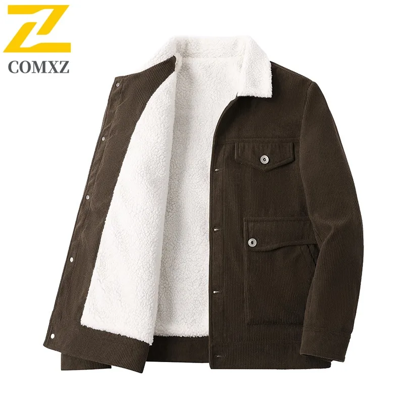

COMXZ Men's Winter Jacket Style Ski Trip Warm Thick Design Snow Outing Lamb Wool Jacket Street Look Plus Size Windproof Coat