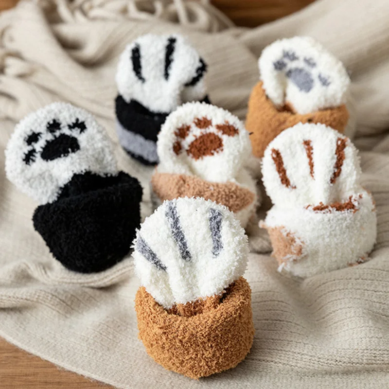 Winter Warm Fluffy Socks Thickened Cute Cat Paw Socks Super Soft For Female House Sleeping Floor Sox Home Clothing Accessories view 2