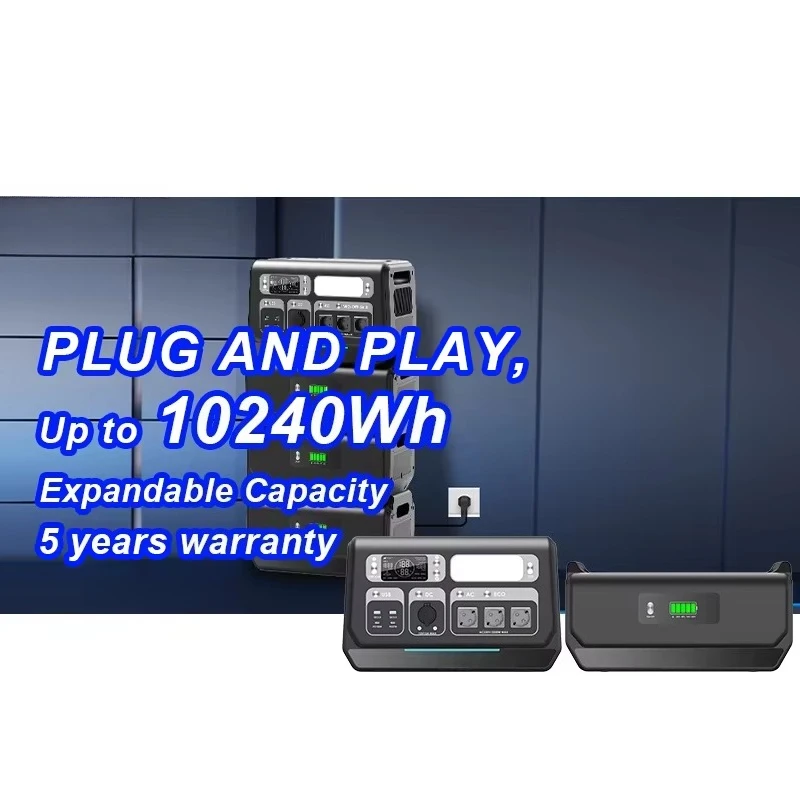 

2200W Solar Generator Portable Power Station 2048WH to 10240WH Energy Storage Outdoor Stacked Battery Pack Emergency Supply