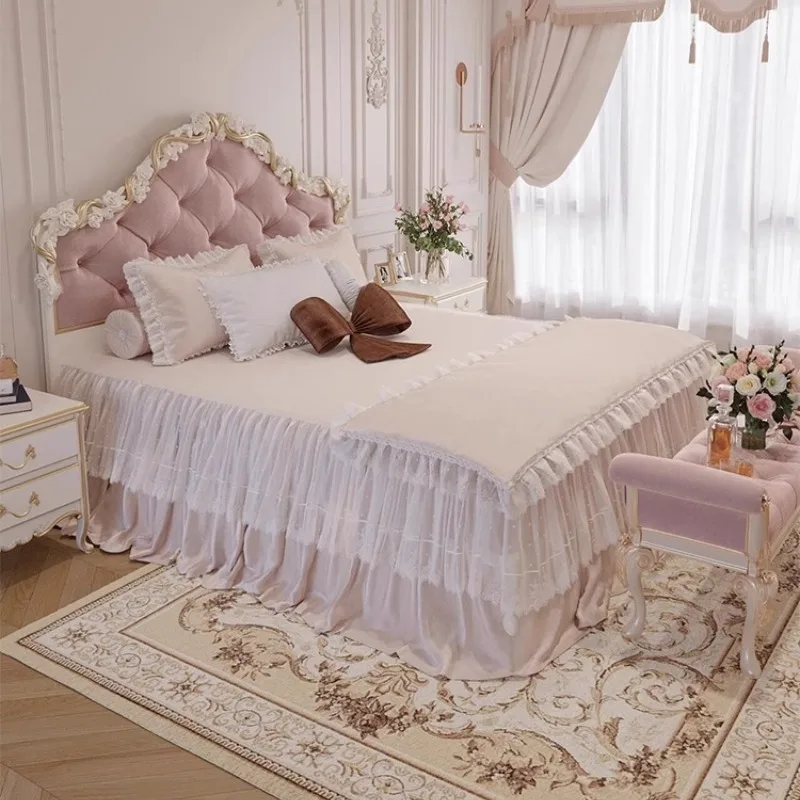 

Minimalist Upholstered Bed Bedroom Queen Size Sleeping French Bed Lounge Frame Camas De Casal De Luxo Furniture Accessories