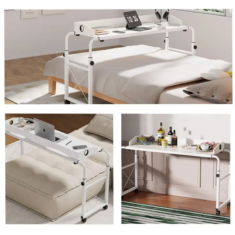 Table with Wheels, Overbed Desk with Adjustable Length and Height, Rolling Over Bed Desk, King Queen Over The Bed Table on Wheel