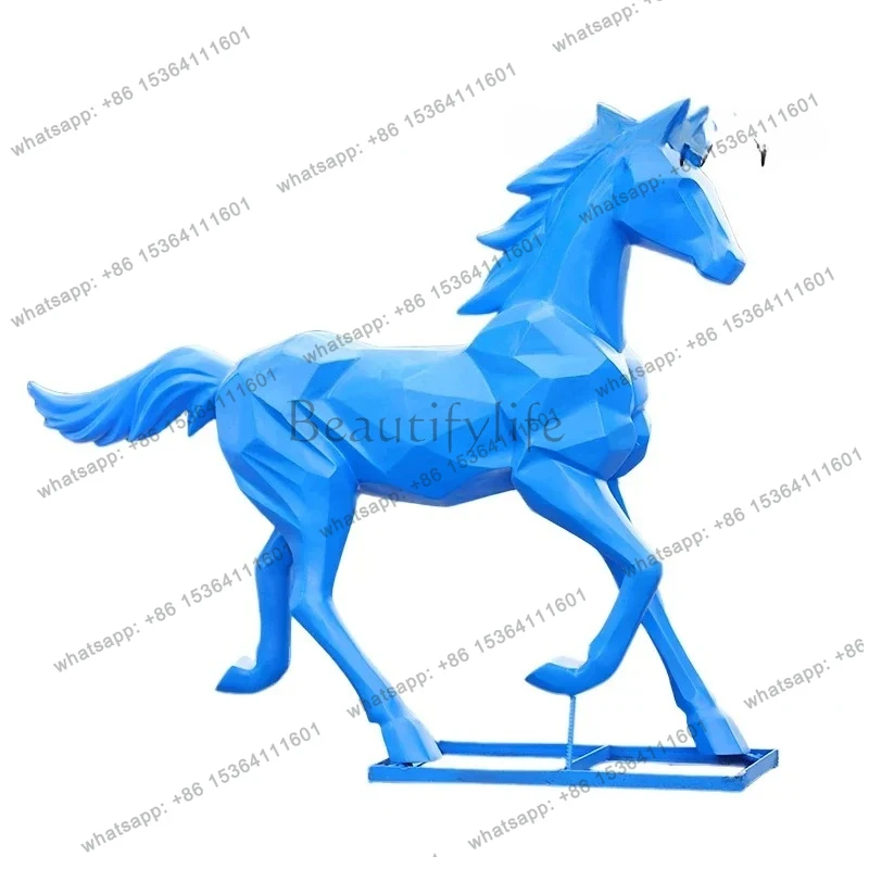 

FG26Outdoor garden landscape geometric white horse fiberglass sculpture animal model block surface decoration large ornament