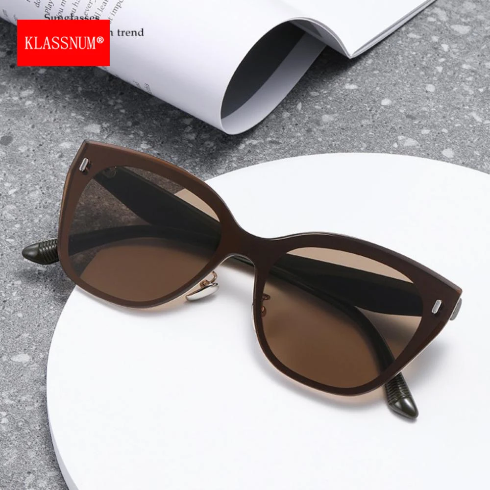 KLASSNUM خمر إطار كبير عين القط النظارات الشمسية النساء الفاخرة العلامة التجارية تصميم واقية من الشمس ظلال موضة 2025 نظارات شمسية مكافحة UV400