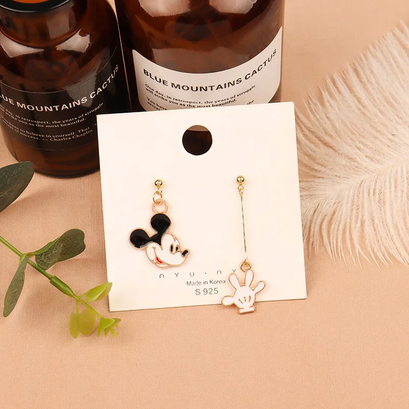 Disney Mickey Mouse Earring Asymmetrical Cute Jewelry Fashion Trend S925 Silver Needle Earrings High-quality Jewelry Accessories