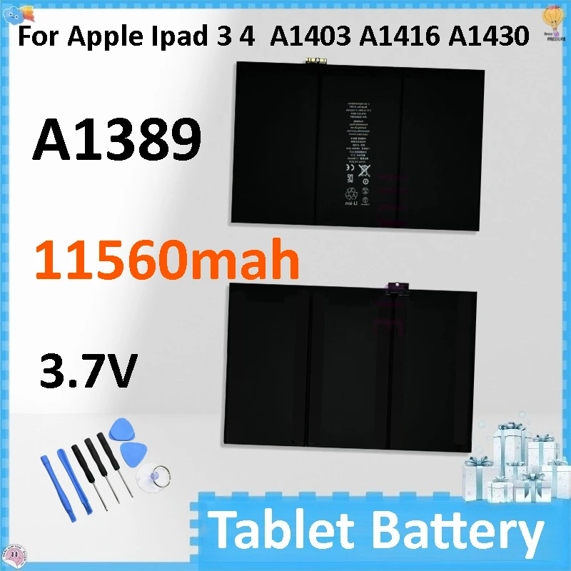 

NEW 11560mah Large Capacity 3.7v A1389 Tablet Battery for Apple Ipad 3 4 A1403 A1416 A1430