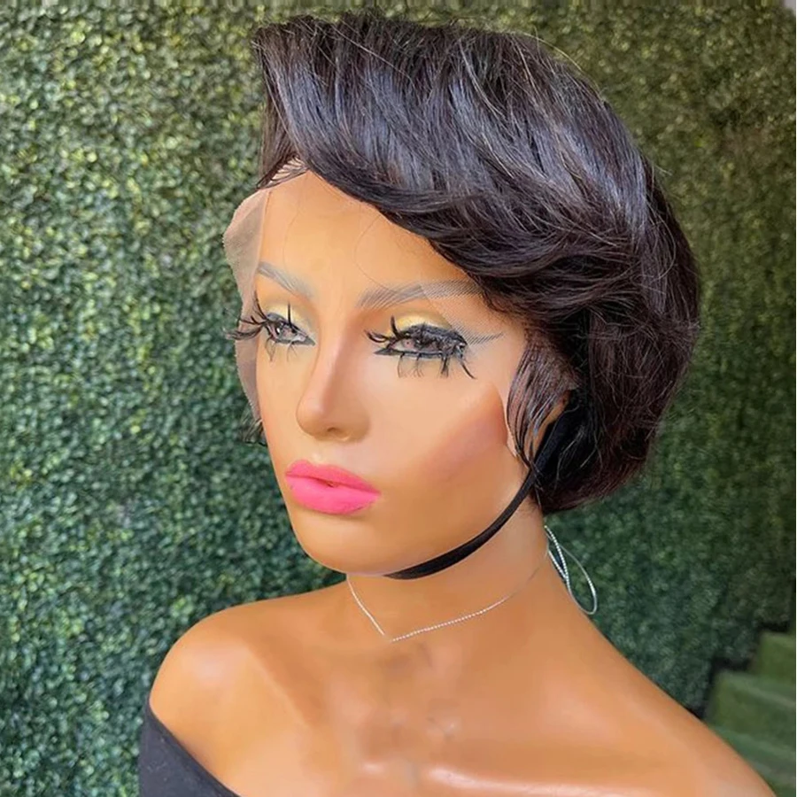 Short Pixie Cut Wig 13x4 Transparent Lace Human Hair Wigs For Women Straight Frontal Wig Side Part Short Bob Lace Closure Wigs