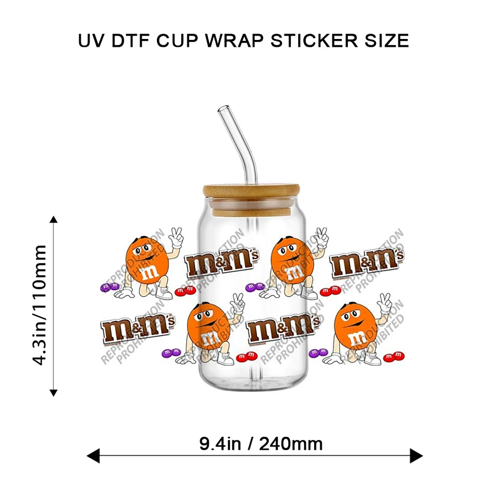 Retro Chocolate Beans Pattern 3D Transfer UV DTF Cup Wrap Stickers for 16oz Libbey Can Anti-scratch Cup Decals for DIY Gift Deco - view 5