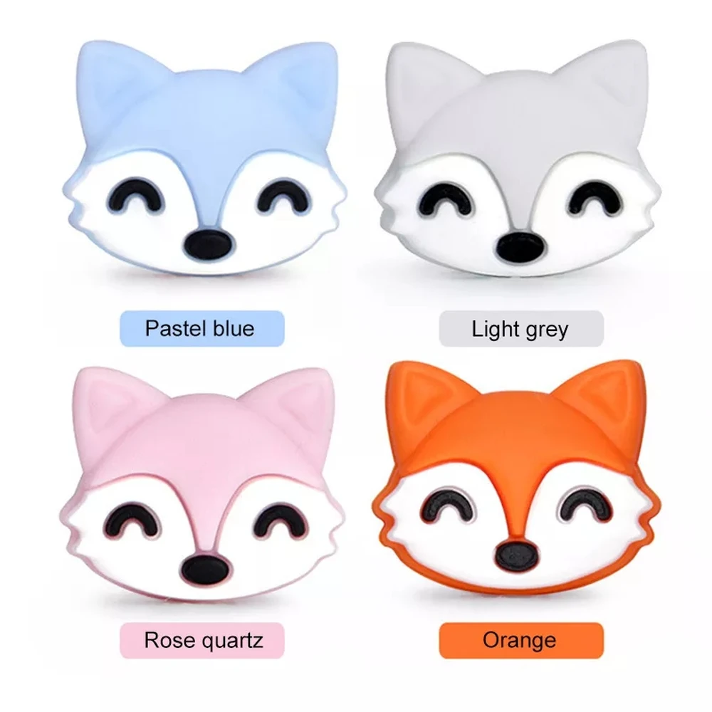 LOFCA 5pcs/lot Fox silicone beads food grade BPA free Silicone Beads DIY Keychain Bead Jewelry Accessories