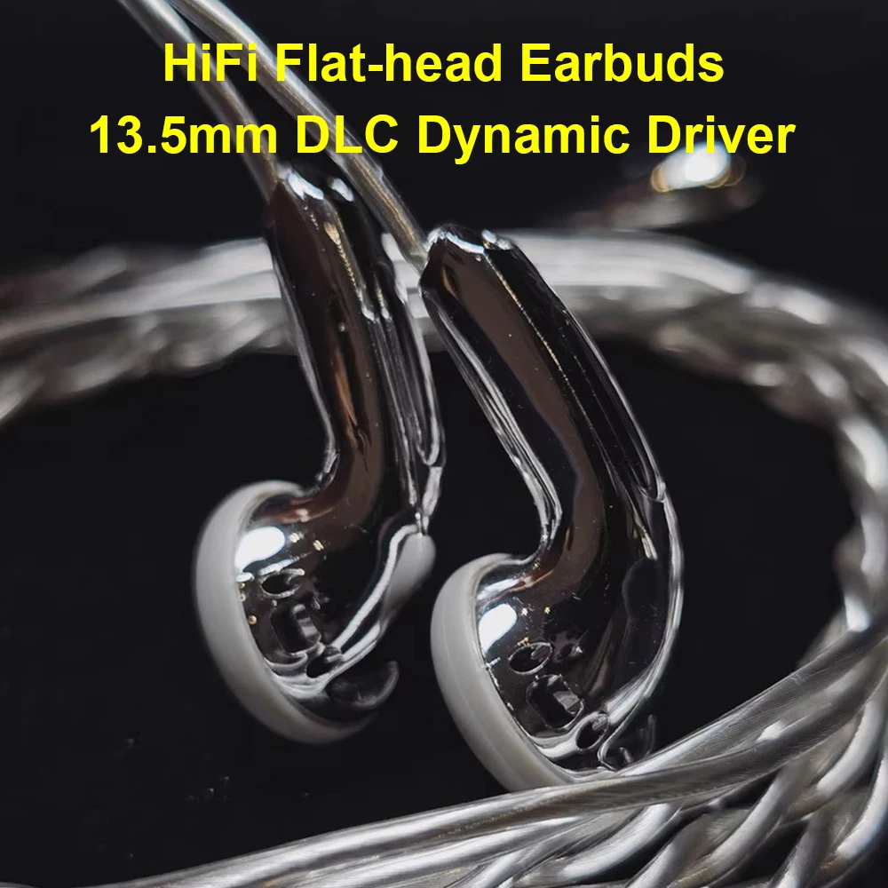 Flat-head Earbuds Headphones Wired HiFi IEM Earphones 13.5mm DLC Dynamic Driver Flat Headphone for Audiophiles Musician Headsets