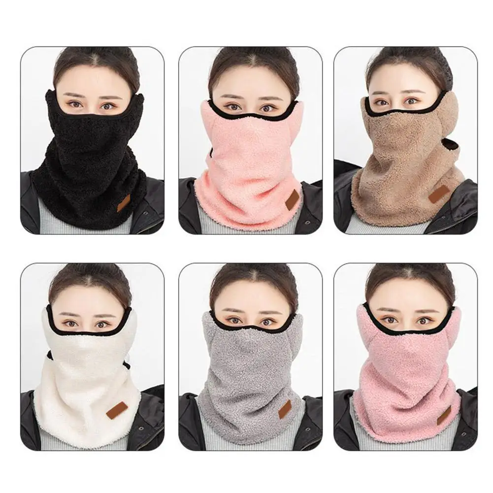 Winter Warm Mask For Women Plush Thickened Neck Protection Face Cover Adjustable Outdoor Sport Cycling Windproof Ski Scarf Masks