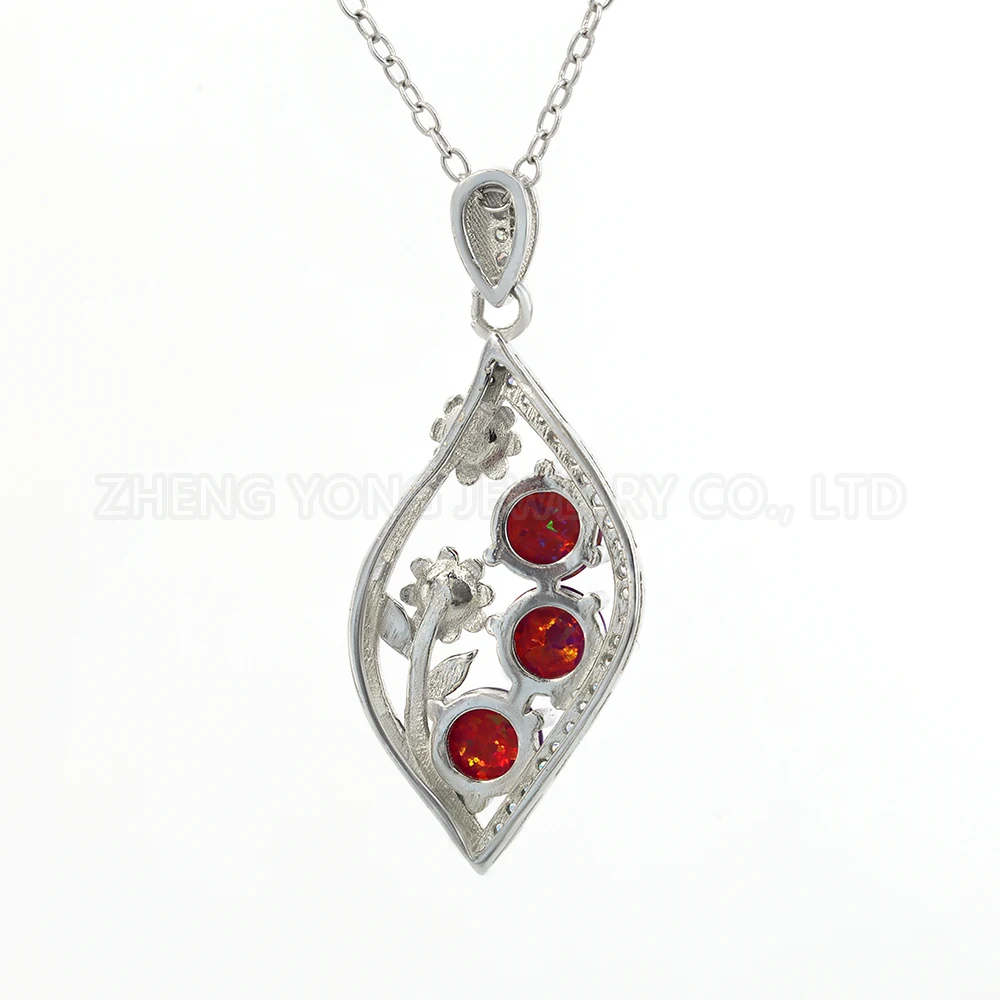 Pendentif fleur en argent 925 pour femme, forme ronde, opale, perles de pierres précieuses