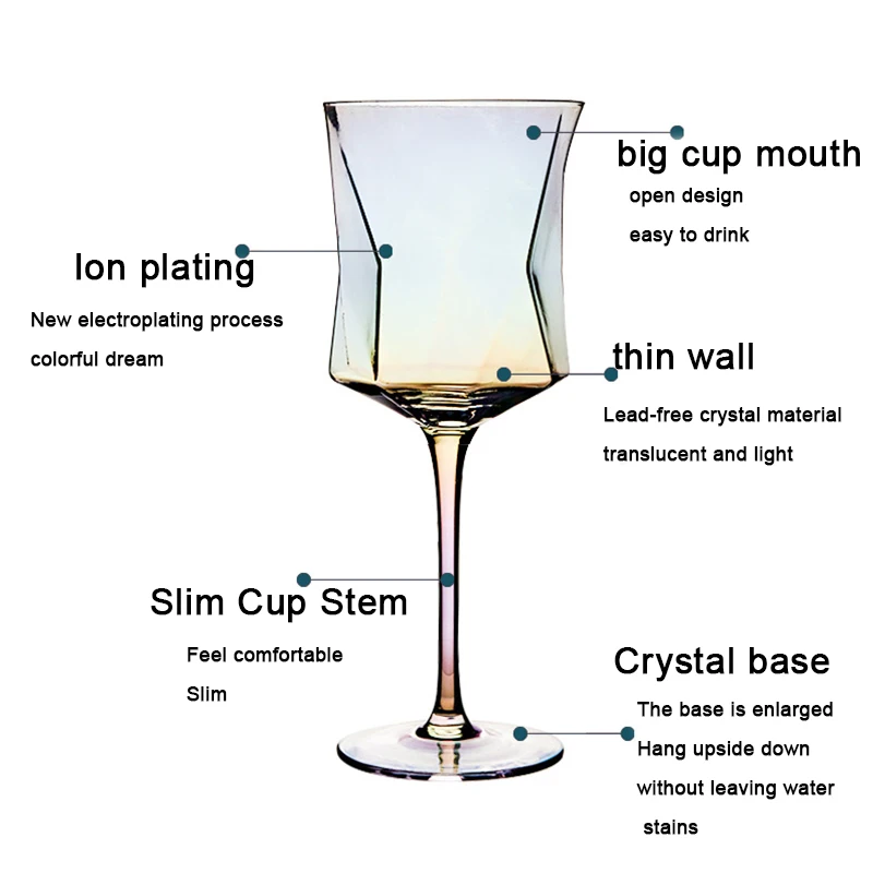 (Can Engrave Logo) 340ML Crystal Red Wine Glass With Gold Rim, Electroplated Color Stemware, Champagne Cup, Wedding Glass