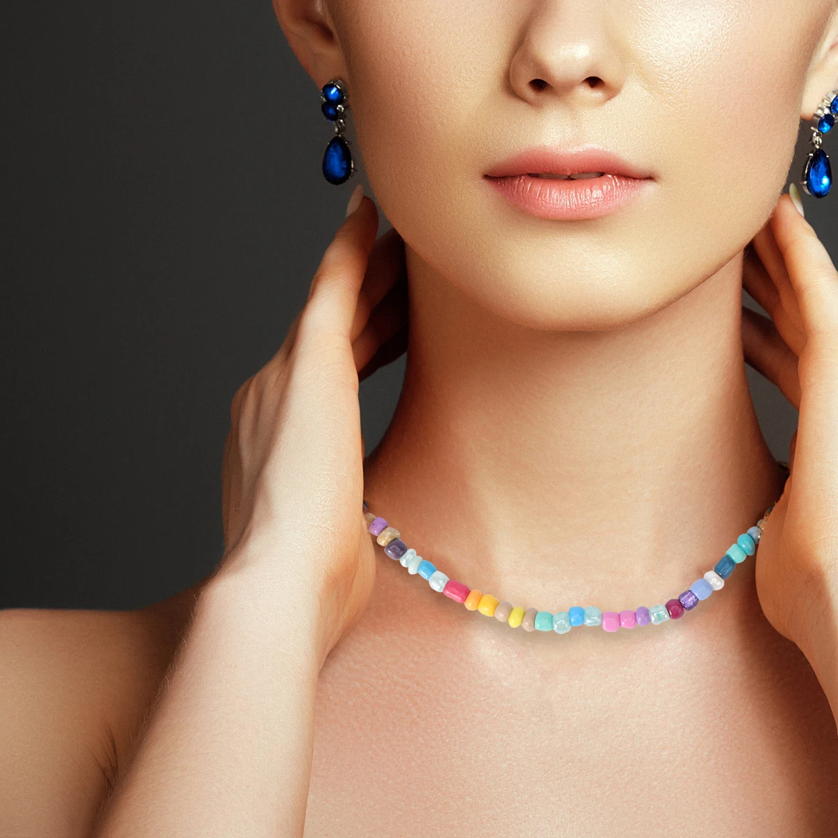 

1pc Bohemian Short Necklace Handmade Universal Beads Neck Jewelry Stylish Elegant Daily Beach Leisure Golden White Sky-Blue