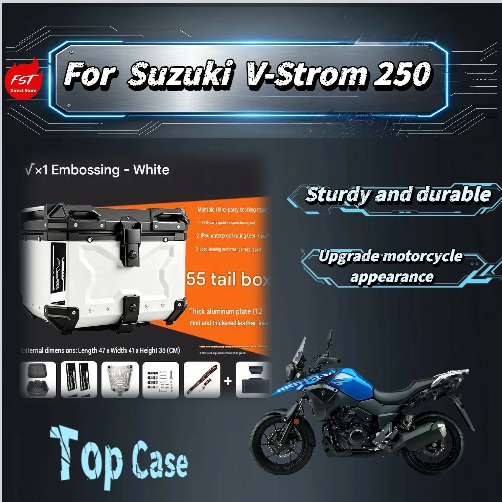 For Suzuki  V‑Strom250 Embossed Aluminum Top Case 45L/55L 1.2mm Thick Armor IP66 Waterproof Motorcycle Touring Trunk