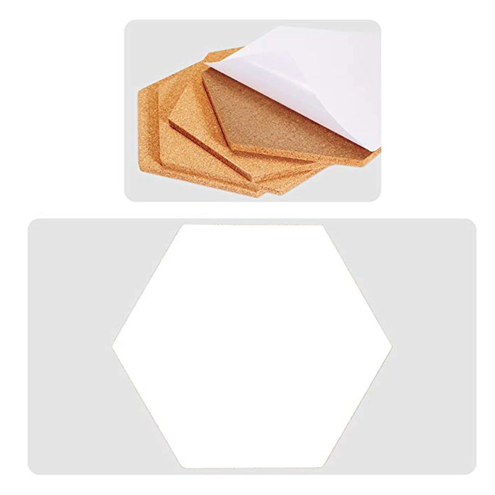 

8Pcs Wooden Hexagon Cork Boards Self-Adhesive Photo Wall Message Boards Background Stickers for Office Home Organization
