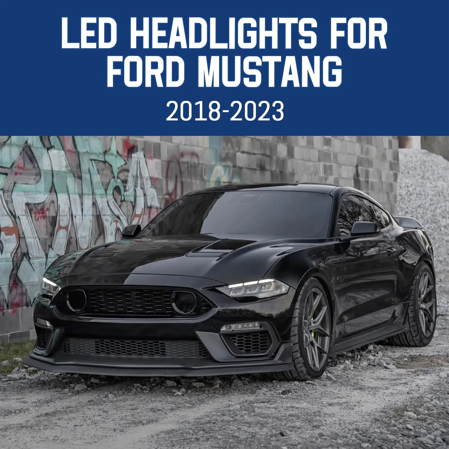 HCMOTIONZ LED Headlights Fit for  Mustang 2018-2023 Front Lamp with DRL Start-up Animation Sequential Turn Signal