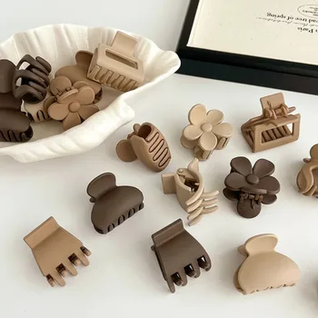 3 adet/takım Küçük Saç Pençe Buzlu Geometrik Basit Firkete saç tokası Kahve Rengi Tokalarım Kadın Kızlar Şapkalar saç aksesuarları