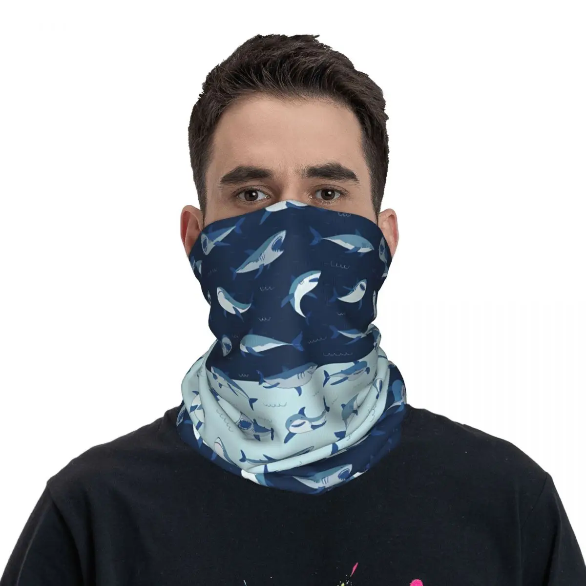 Blue Shark dünne Bandana Hals Gamasche Wrap Schal Stirnband Hals abdeckung