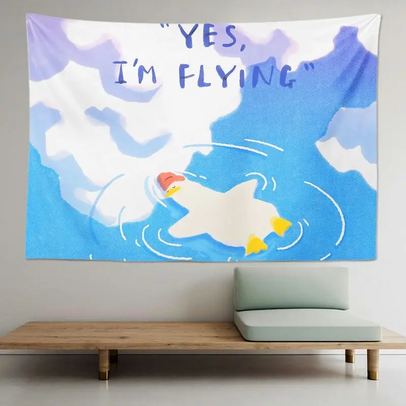 VIKAMA Flying Duck Ocean Tapestry, Cute Blue Sea Animal Wall Hanging for Bedroom Dorm Coastal Decor