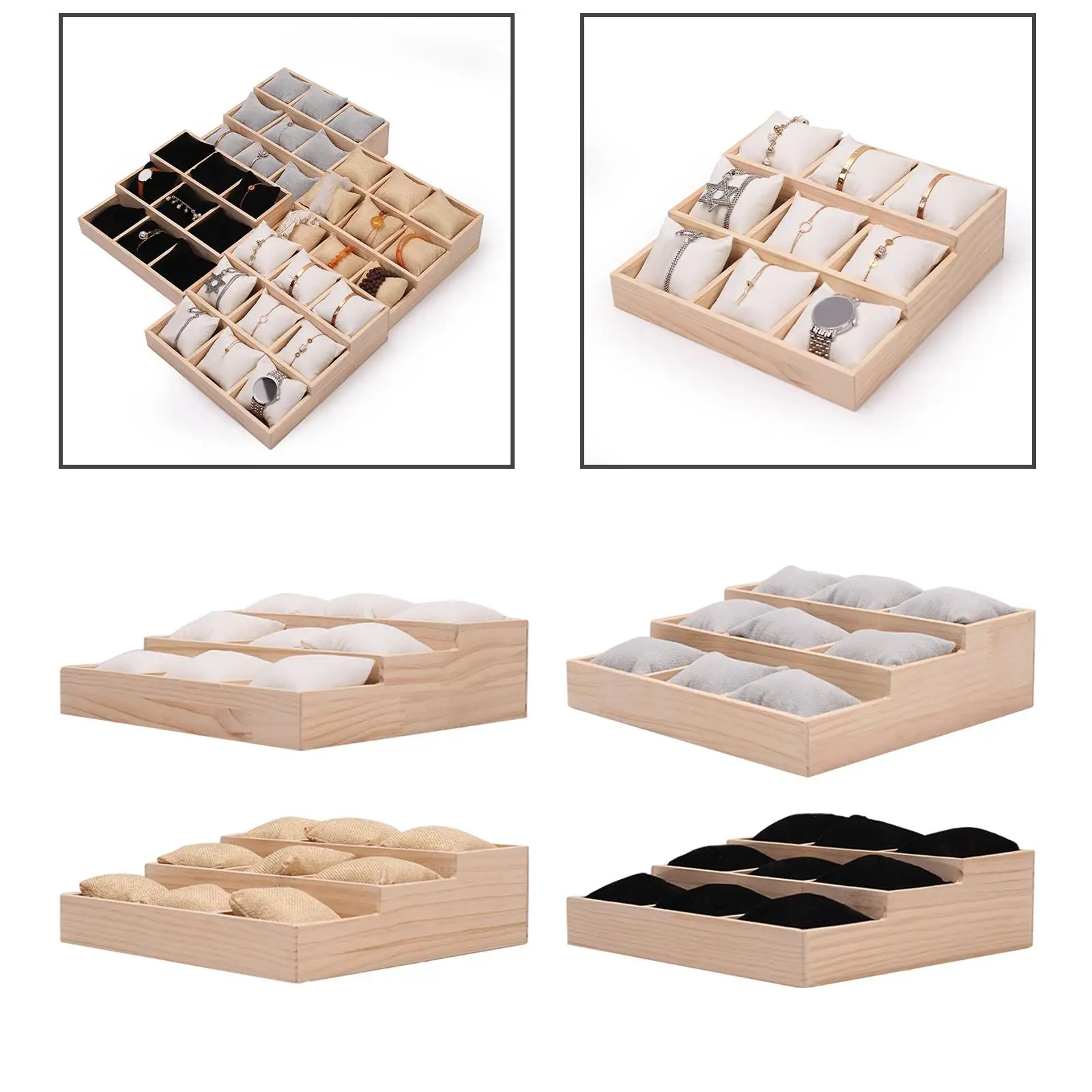 Watch Tray Wooden 9 Grids Watch Pillows Tray for Necklaces Bracelets Drawer Watch Jewelry Box Watch Case Display Holder