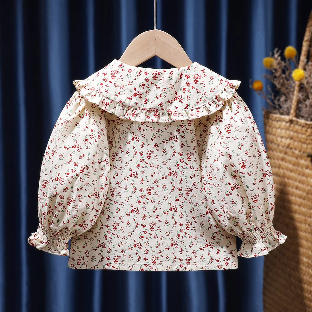 Girls Shirt 2024 Spring New Baby Long Sleeved Shirt Korean Fashion Doll Shirt Little Girl Fashionable Top Blouse for Girls