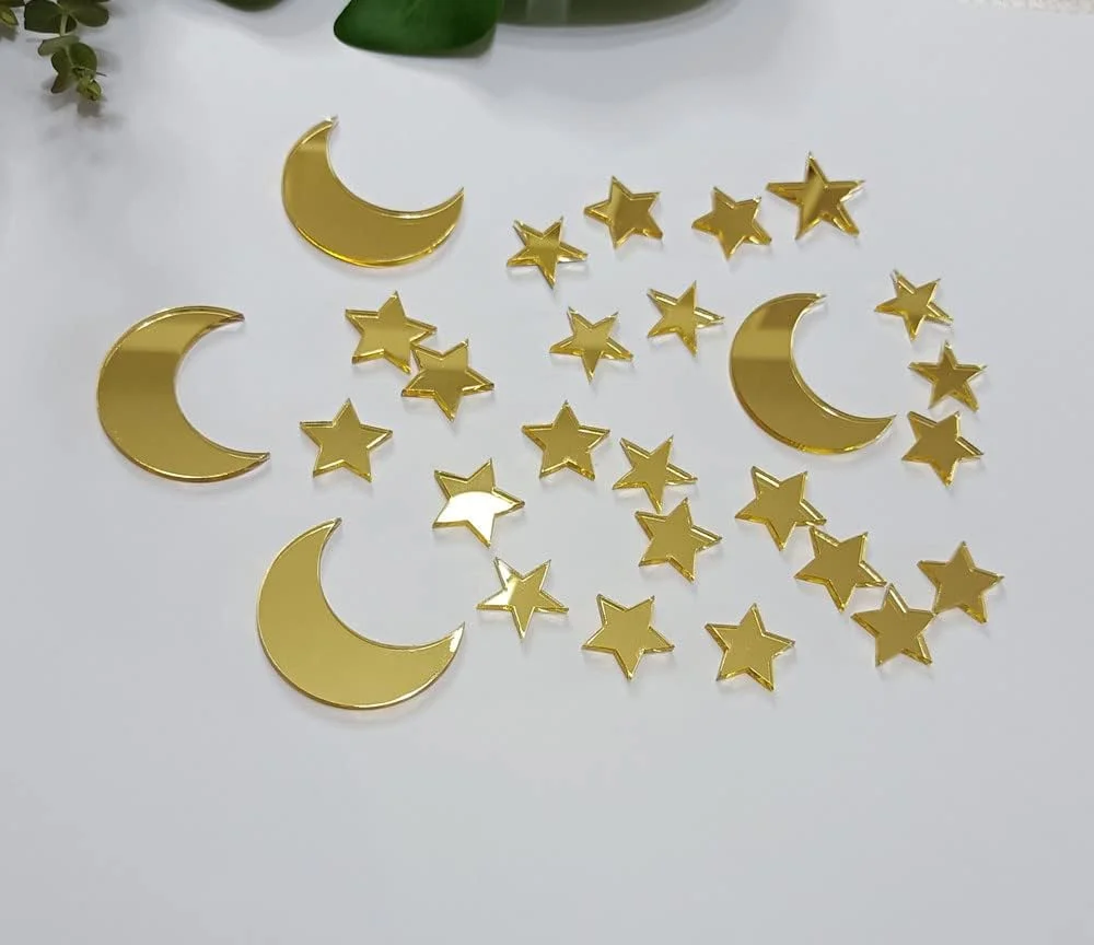 26pcs Moon Star Cake Topper,Moon and Stars Celestial Cake Charms for Birthday Party Baby Shower Decor