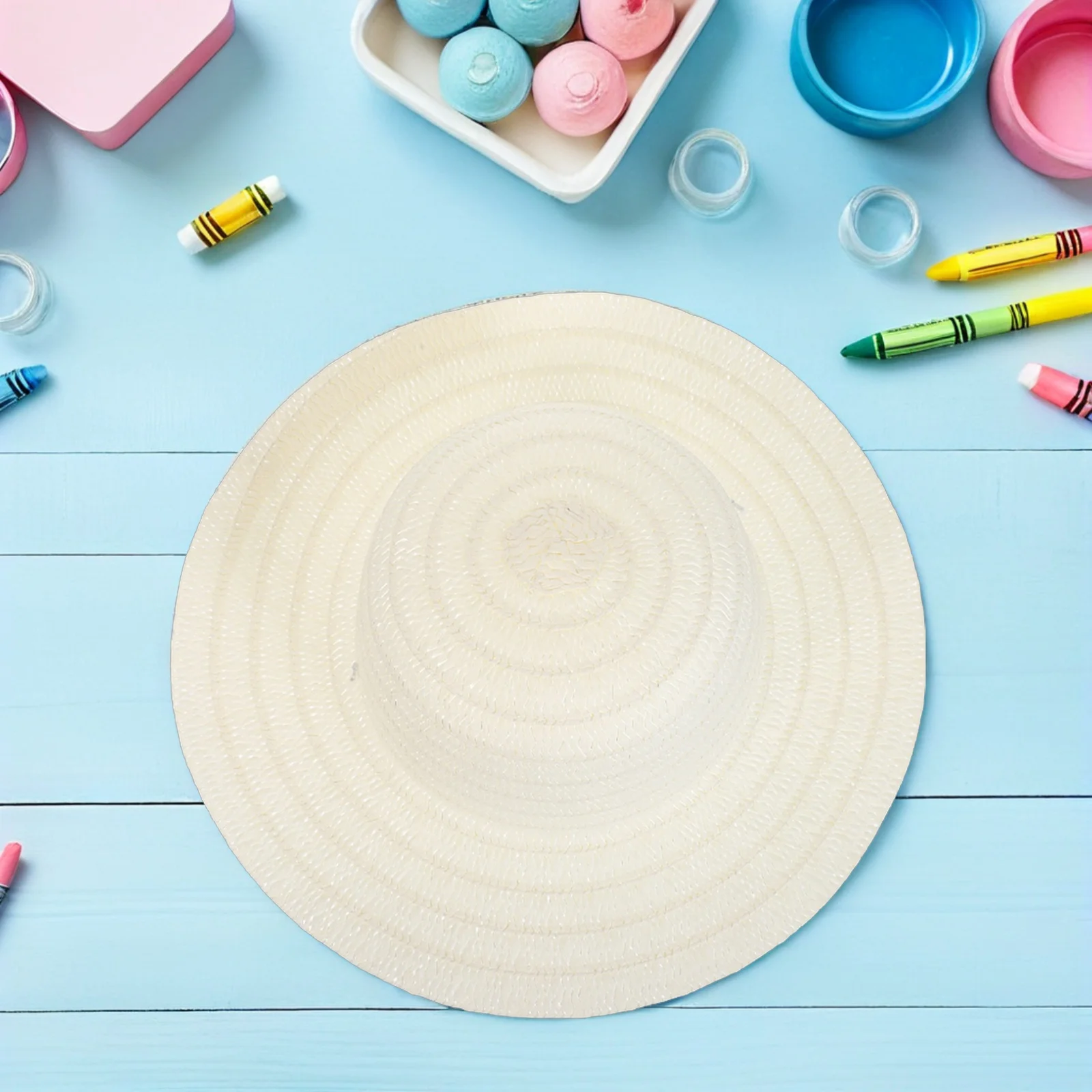 

12pcs Blank Straw Hats 6.5Inch Brim Diy Painting Sun Hat Craft Kids Dress Farmer Costume Accessory